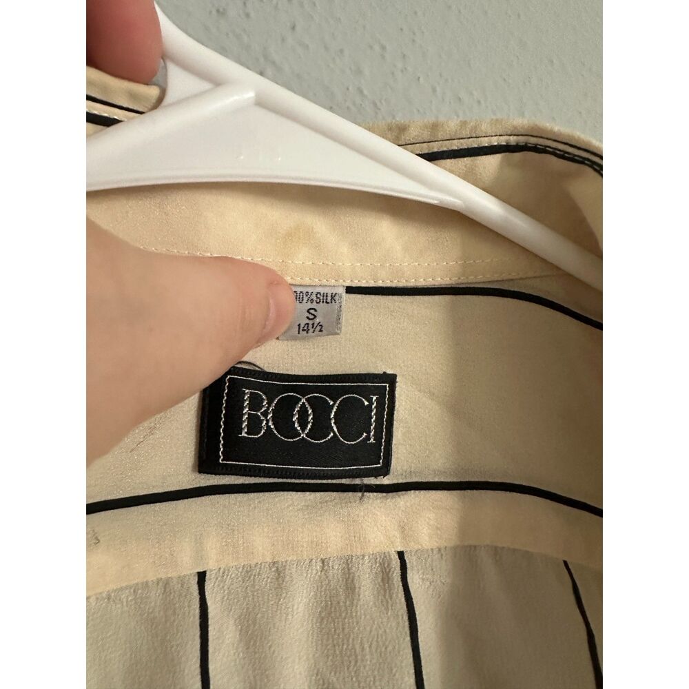 Vintage Bocci 100% Silk Striped Button Up Shirt Women's S Cream Black - Picture 7 of 8